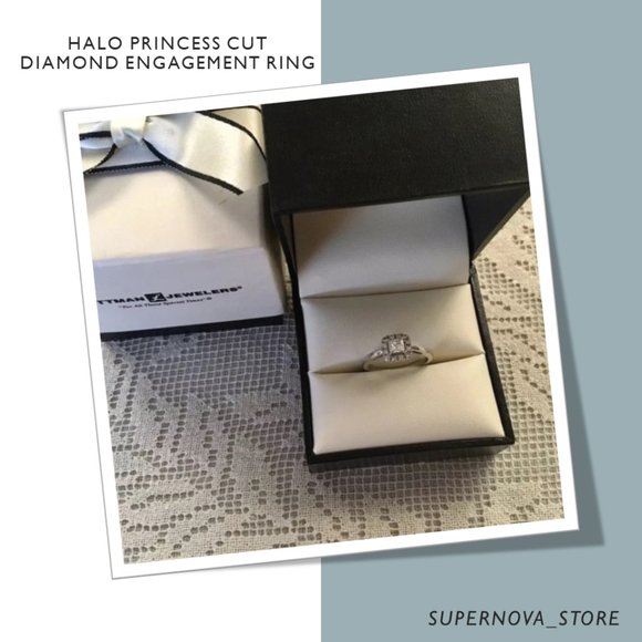 14K 0.36CT Diamond Ring Halo Princess Cut Littman Jewelers CLEANED & POLISHED - Picture 3 of 15